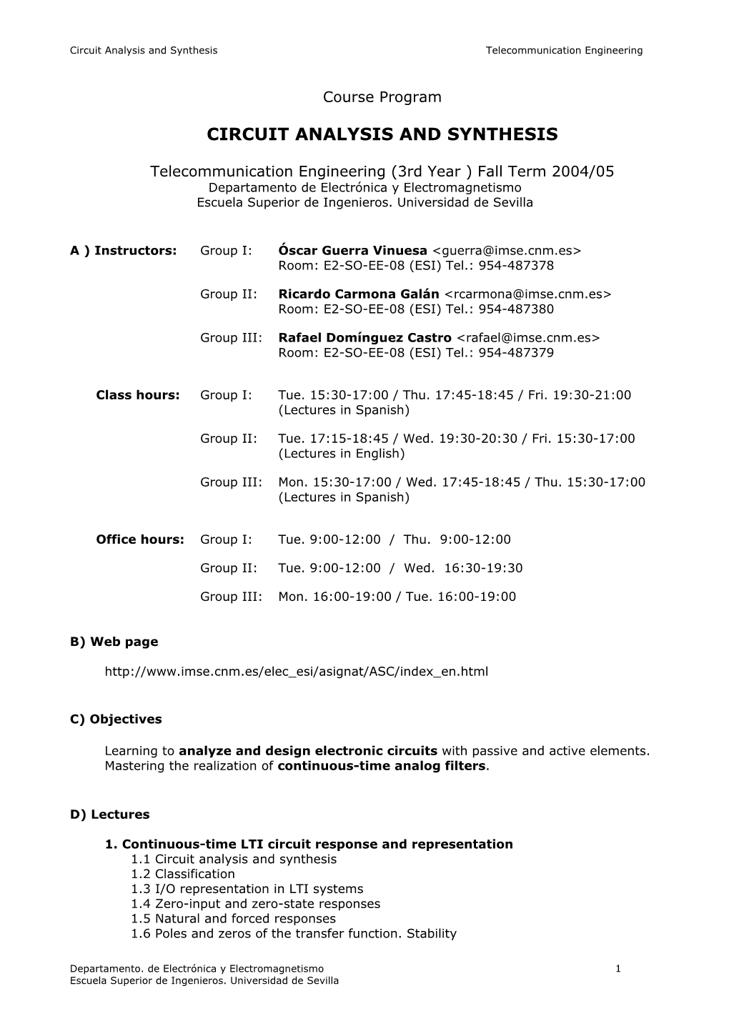 Circuit Analysis and Synthesis Telecommunication Engineering