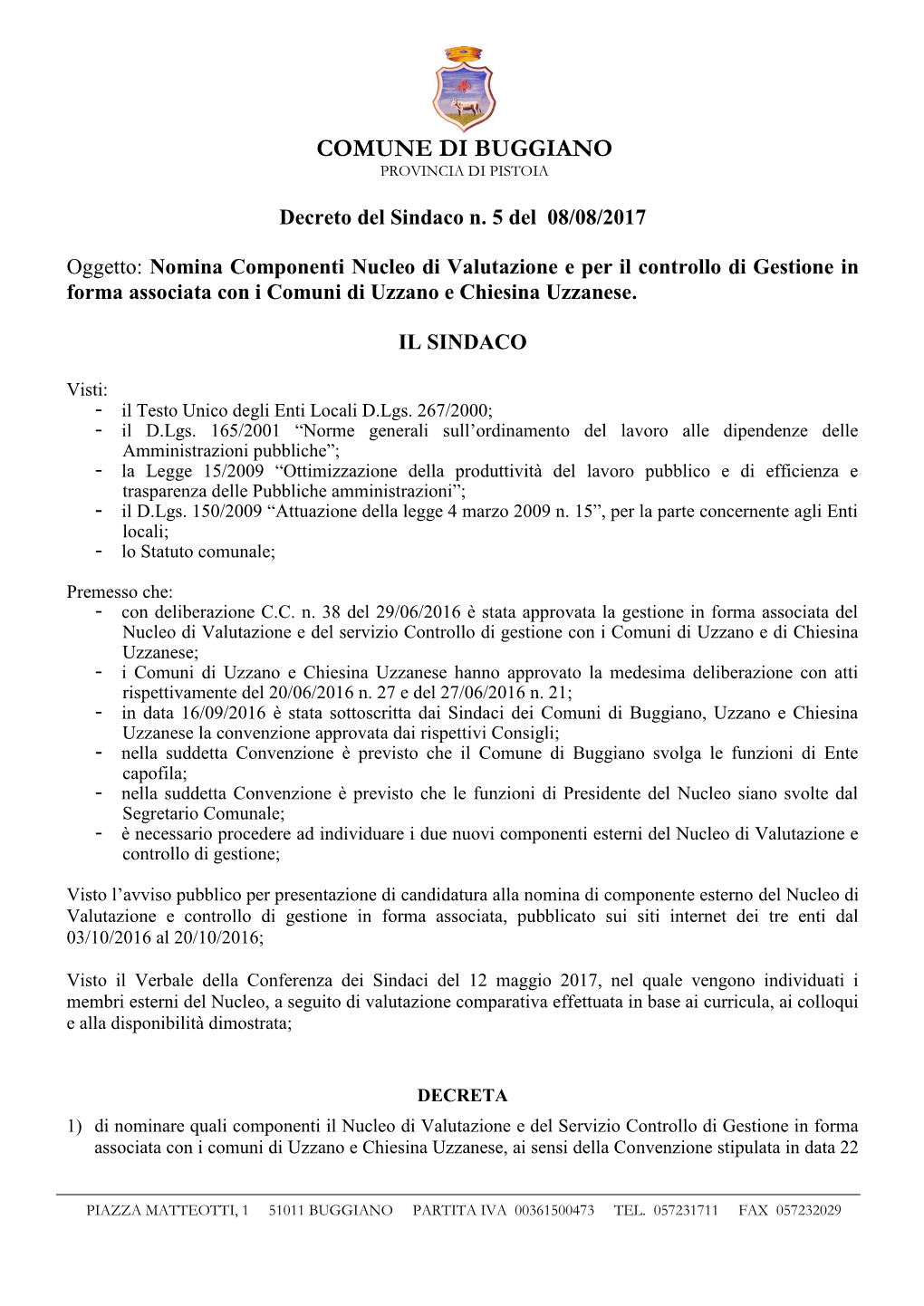 Nomina Nucleo Di Valutazione in Forma Associata