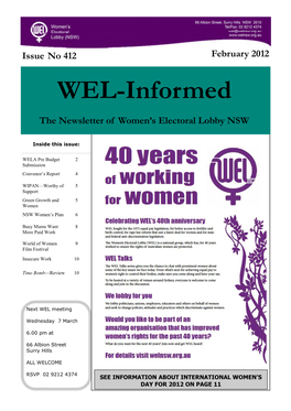 WEL-Informed the Newsletter of Women’S Electoral Lobby NSW