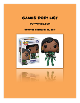 Games Pop! List Popvinyls.Com