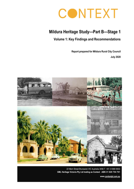 Mildura Heritage Study—Part B—Stage 1 Volume 1: Key Findings and Recommendations