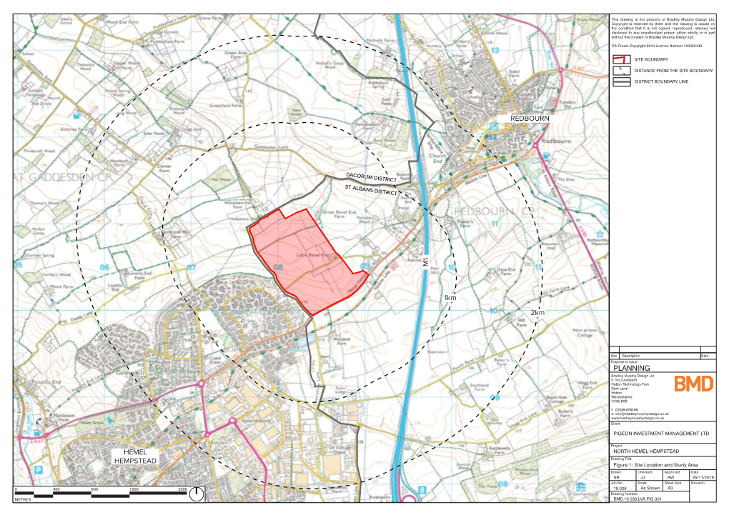 PLANNING 1Km M1 2Km REDBOURN HEMEL HEMPSTEAD