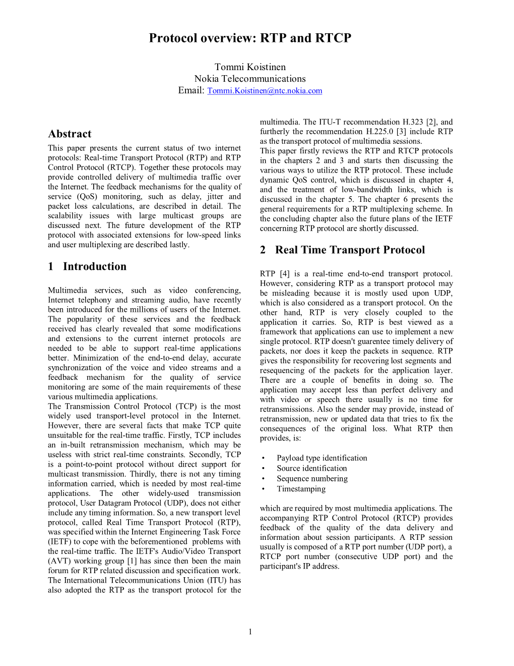 Protocol Overview: RTP and RTCP