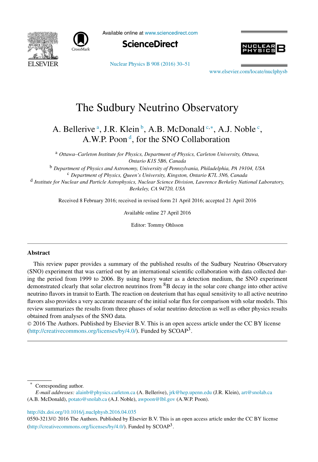 The Sudbury Neutrino Observatory