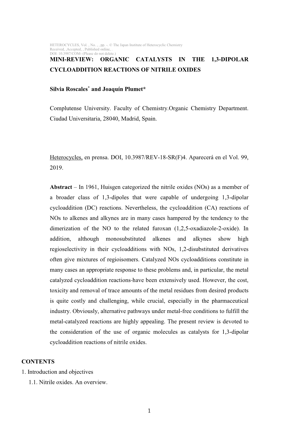 Organic Catalysts in the 1,3-Dipolar Cycloaddition Reactions of Nitrile Oxides