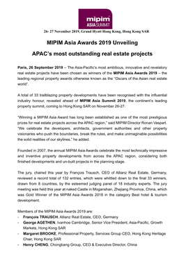 MIPIM Asia Awards 2019 Winners Announced