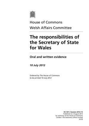 The Responsibilities of the Secretary of State for Wales