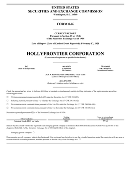 HOLLYFRONTIER CORPORATION (Exact Name of Registrant As Specified in Its Charter)