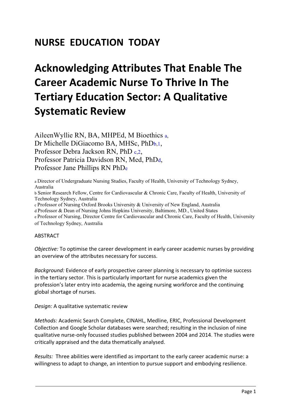 Acknowledging Attributes That Enable the Career Academic Nurse to Thrive in the Tertiary Education Sector: a Qualitative Systematic Review