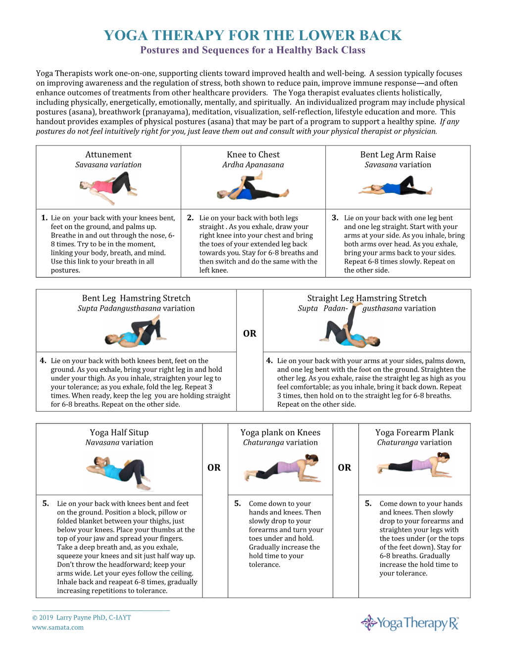 YOGA THERAPY for the LOWER BACK Postures and Sequences for a Healthy Back Class