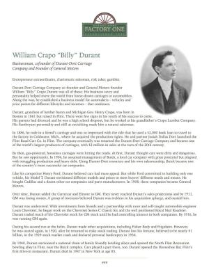 William Crapo “Billy” Durant Businessman, Cofounder of Durant-Dort Carriage Company and Founder of General Motors