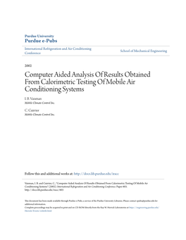 Computer Aided Analysis of Results Obtained from Calorimetric Testing of Mobile Air Conditioning Systems I