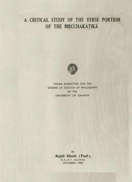 A Critical Study of the Verse Portion of the Mrcchakatika