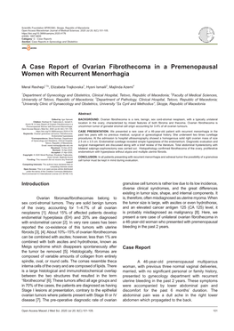 A Case Report of Ovarian Fibrothecoma in a Premenopausal Women with Recurrent Menorrhagia