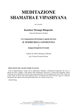 Meditazione Shamatha E Vipashyana