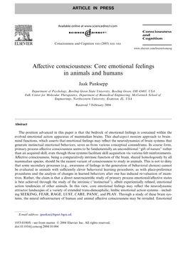 Affective Consciousness: Core Emotional Feelings in Animals And