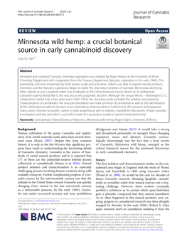 Minnesota Wild Hemp: a Crucial Botanical Source in Early Cannabinoid Discovery Crist N