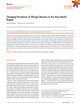 Changing Prevalence of Allergic Diseases in the Asia-Pacific Region Gary W.K