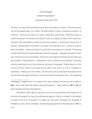 Heidegger Letter on Humanism Translation GROTH