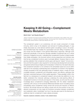 Keeping It All Going—Complement Meets Metabolism