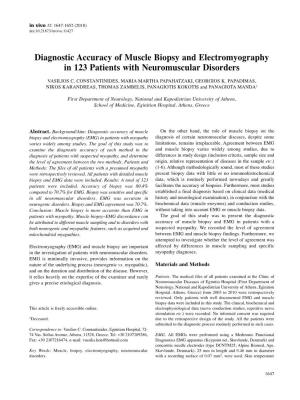 Diagnostic Accuracy of Muscle Biopsy and Electromyography in 123 Patients with Neuromuscular Disorders VASILIOS C