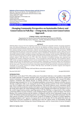 Changing Community Perspective on Sustainable Fishery and Conservation in Palk Bay – a Long-Term, Grass Root Conservation Approach