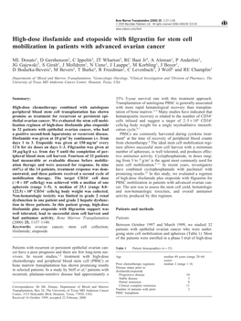 High-Dose Ifosfamide and Etoposide with Filgrastim for Stem Cell Mobilization in Patients with Advanced Ovarian Cancer