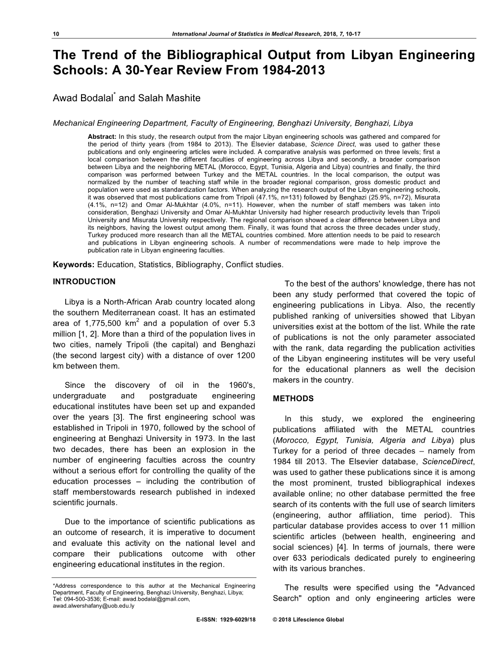 The Trend of the Bibliographical Output from Libyan Engineering Schools: a 30-Year Review from 1984-2013