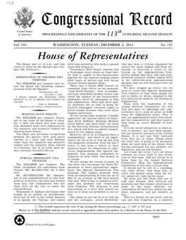 Congressional Record United States Th of America PROCEEDINGS and DEBATES of the 113 CONGRESS, SECOND SESSION