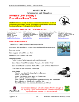 Montana Loon Society's Educational Loon Trunks
