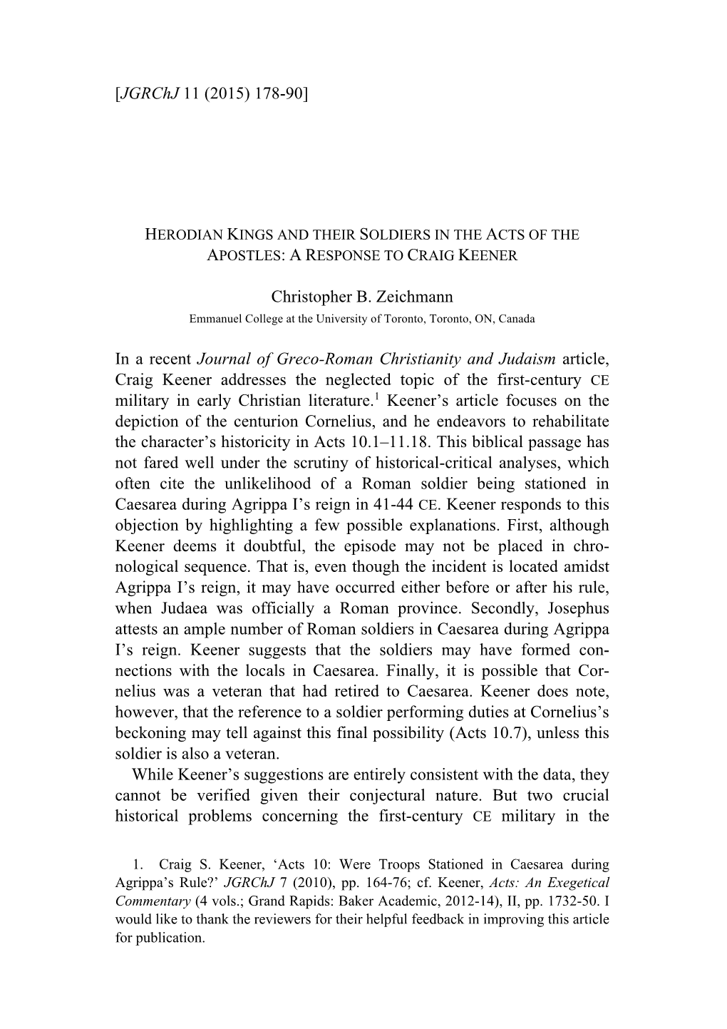 Christopher B. Zeichmann, “Herodian Kings and Their Soldiers in the Acts