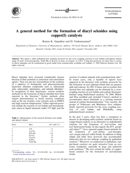 A General Method for the Formation of Diaryl Selenides Using Copper(I) Catalysts