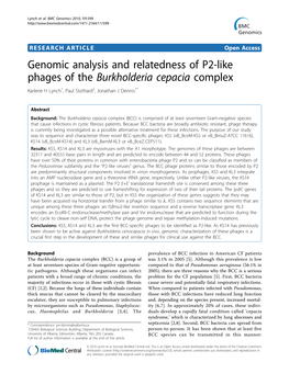 Genomic Analysis and Relatedness of P2-Like Phages of the Burkholderia Cepacia Complex Karlene H Lynch1, Paul Stothard2, Jonathan J Dennis1*