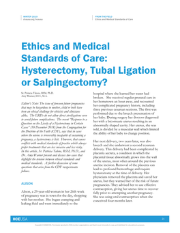 Ethics and Medical Standards of Care-Hysterectomy, Tubal Ligation