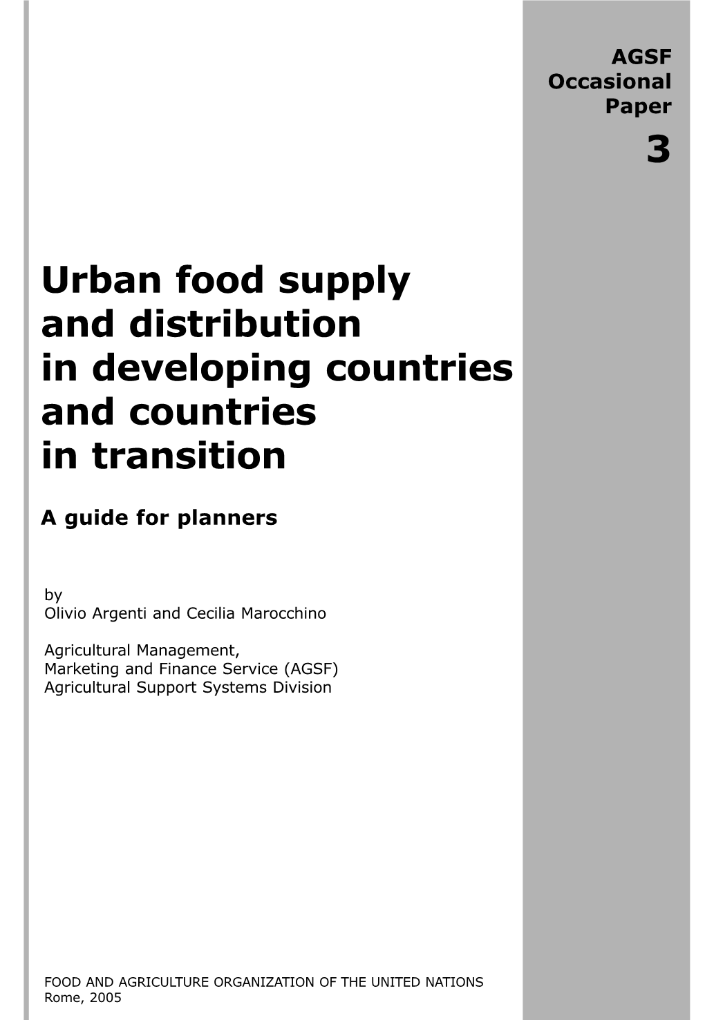 Urban Food Supply and Distribution in Developing Countries and Countries in Transition
