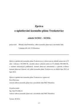 Zpráva O Uplatňování Územního Plánu Troskotovice