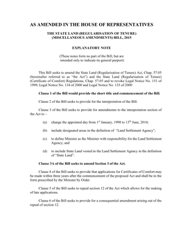 The State Land (Regularisation of Tenure) (Miscellaneous Amendments) Bill, 2015