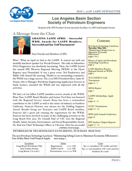 Los Angeles Basin Section Society of Petroleum Engineers a Message