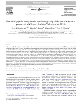 Historical Population Dynamics and Demography of the Eastern Atlantic Pomacentrid Chromis Limbata (Valenciennes, 1833)