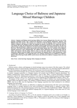 Language Choice of Balinese and Japanese Mixed Marriage Children
