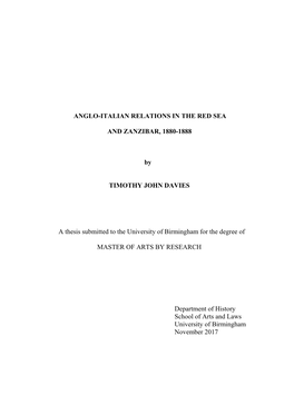 Anglo-Italian Relations in the Red Sea and Zanzibar, 1880-1888