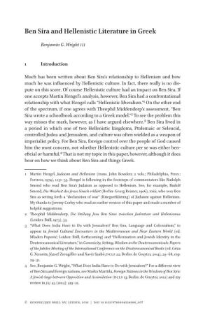 Ben Sira and Hellenistic Literature in Greek