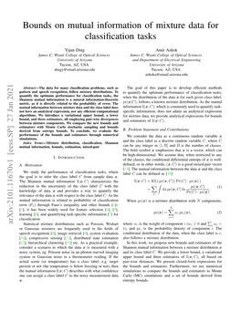 Bounds on Mutual Information of Mixture Data for Classification Tasks