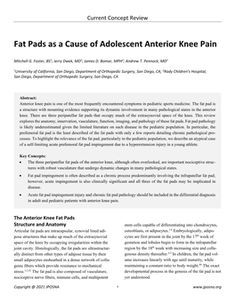 Fat Pads As a Cause of Adolescent Anterior Knee Pain