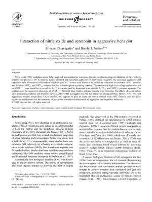 Interaction of Nitric Oxide and Serotonin in Aggressive Behavior