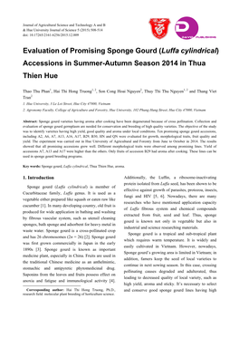 Evaluation of Promising Sponge Gourd (Luffa Cylindrical) Accessions in Summer-Autumn Season 2014 in Thua Thien Hue