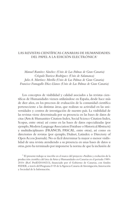 Las Revistas Científicas Canarias De Humanidades: Del Papel a La Edición Electrónica1