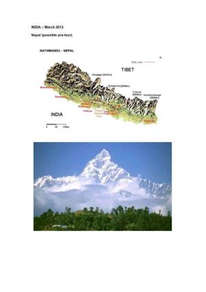 INDIA – March 2013 Nepal (Possible Pre-Tour)