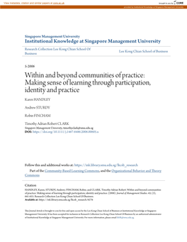 Making Sense of Learning Through Participation, Identity and Practice Karen HANDLEY