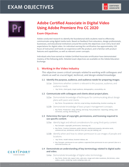 ACA CC 20 Premiere Pro Objective Domains